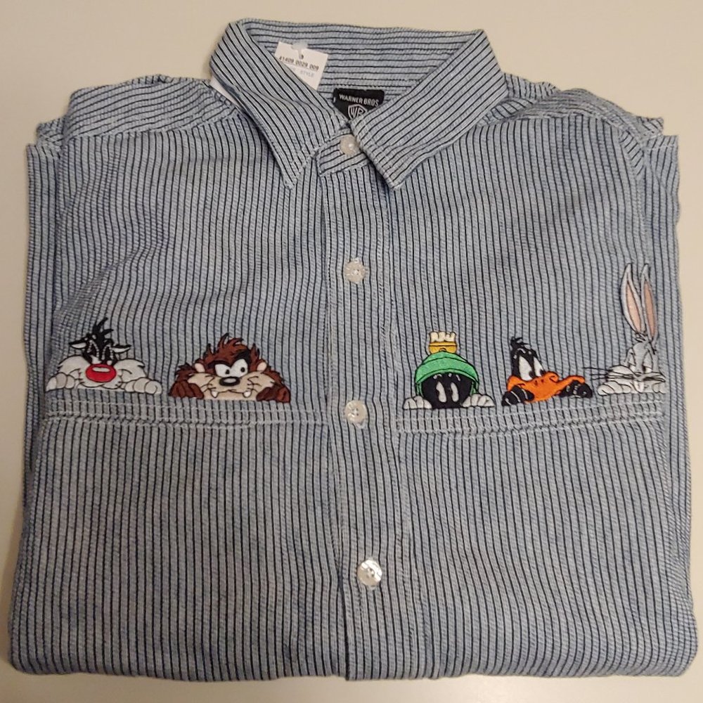Warner Bros Studio Embroidered Character Long Sleeve Striped Shirt
